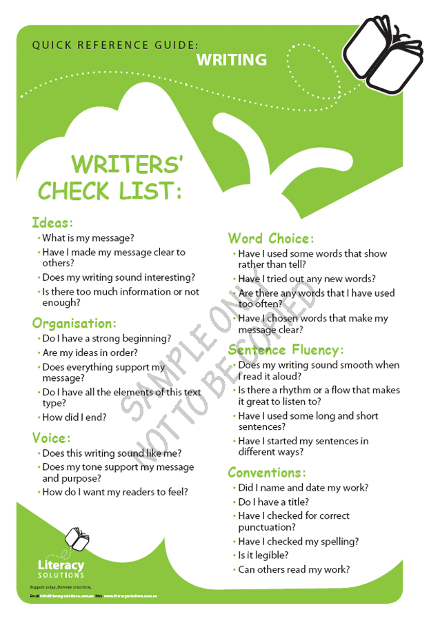 Writers' Checklist Literacy Solutions
