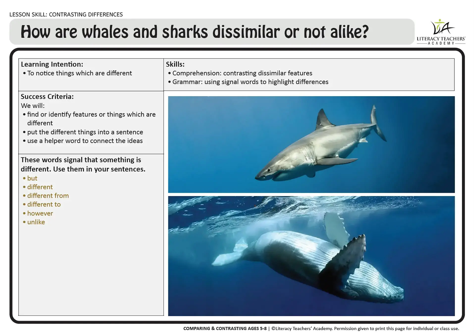 Compare / Contrast lesson guide