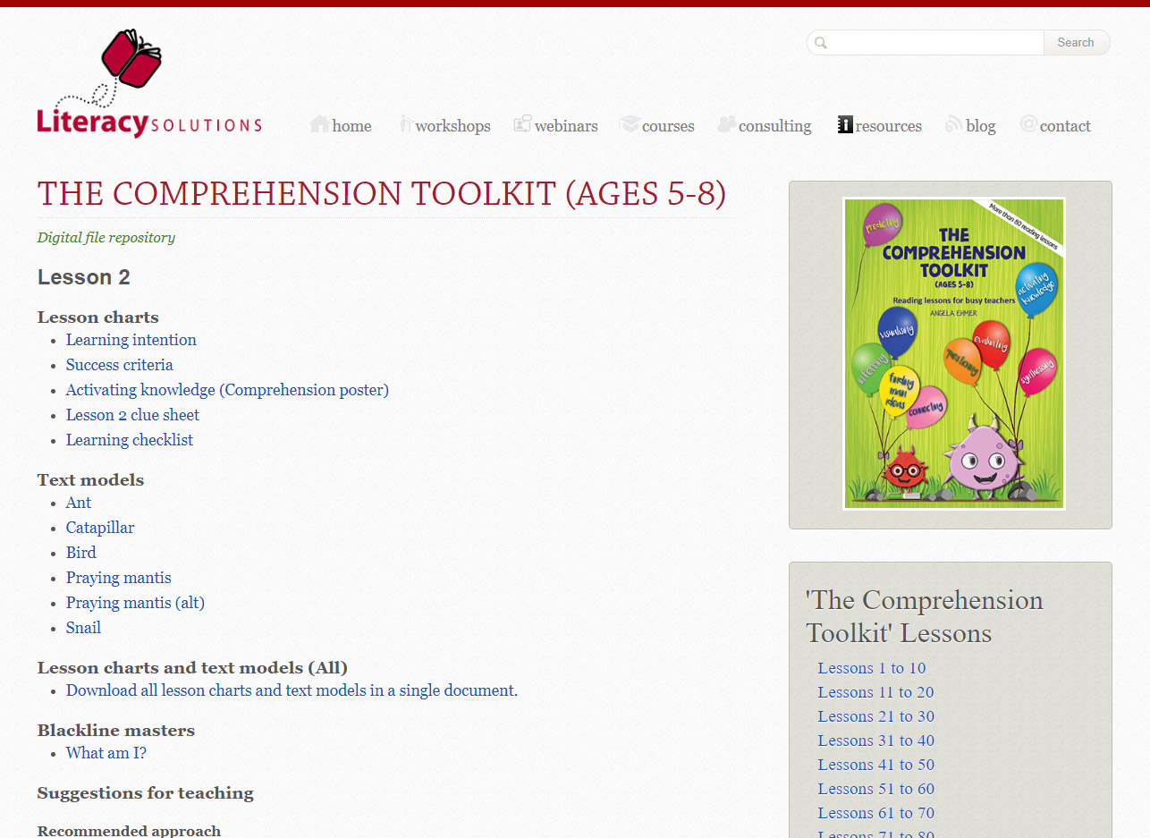 The Comprehension Toolkit (ages 5-8) lesson 2, Digital File Repository