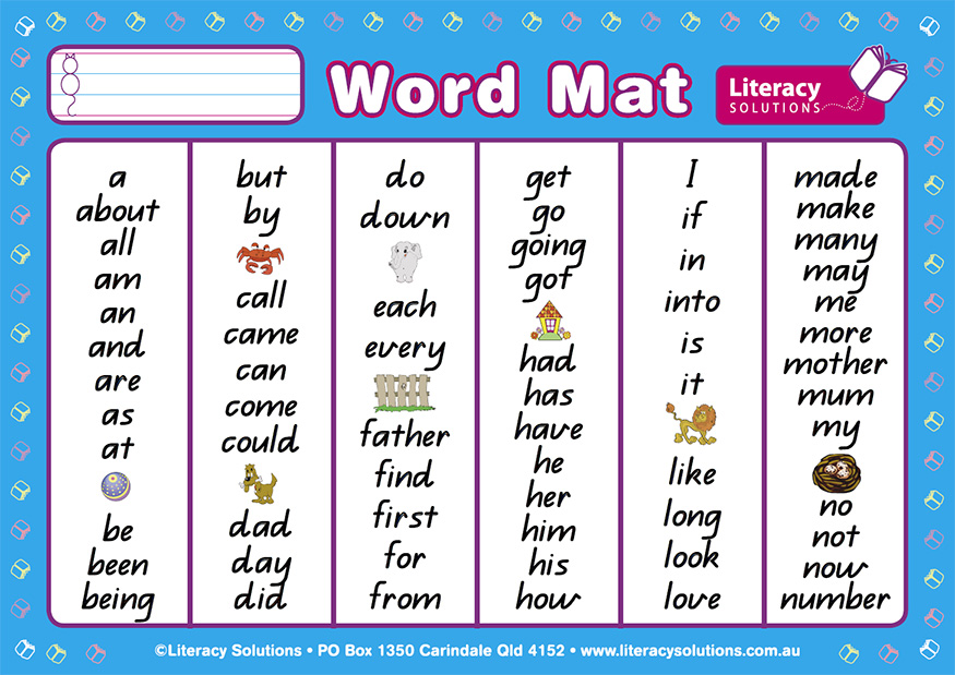 Front side of the Word Mat